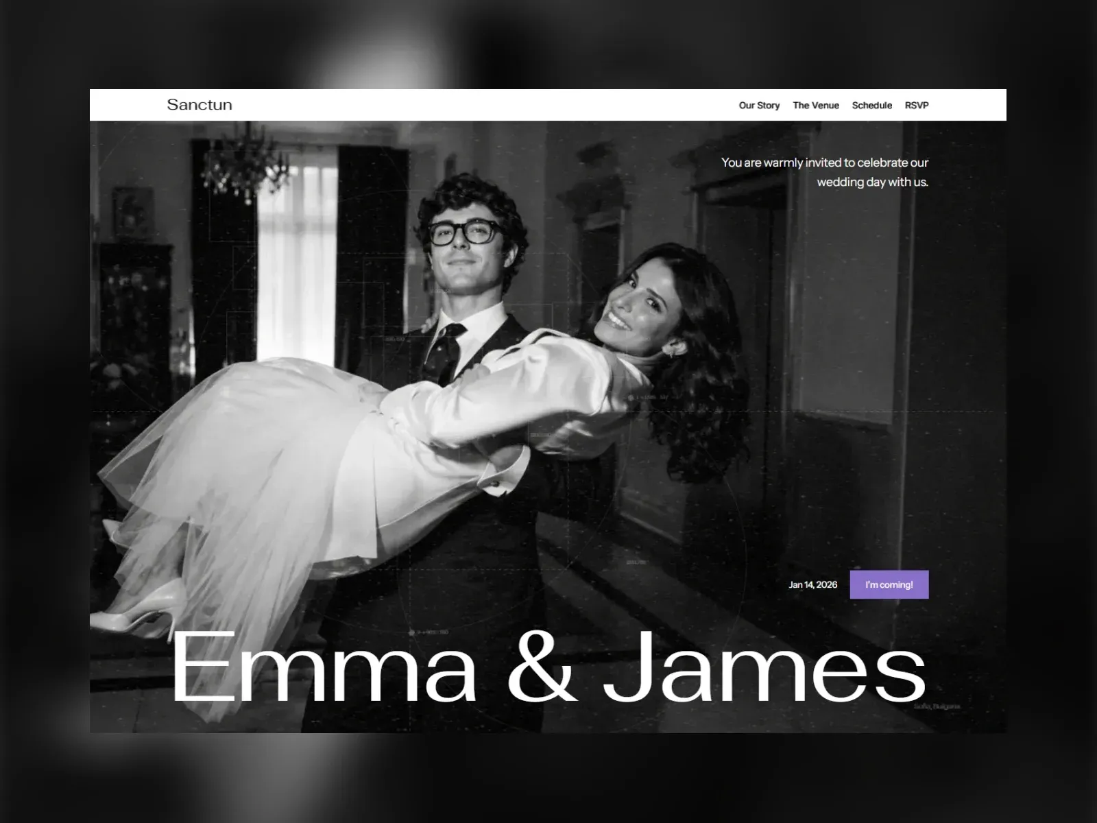 Sanctun Framer template: Elegant Minimal Wedding Template